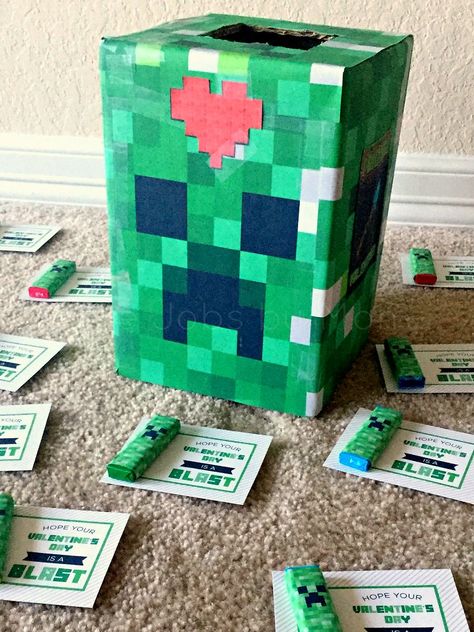 Printable Minecraft Valentine's Day Ideas | Home Jobs by Mom Valentines Minecraft Boxes For Kids School, Minecraft Box Printable, Valentines Boxes For Kids School Fortnite, Minecraft Creeper Valentine Box Ideas, Gameboy Valentines Boxes, Valentine Box Minecraft, Valentine Minecraft Ideas, Creeper Valentines Boxes, Valentines Box Minecraft