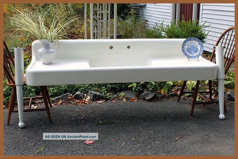 Large Dual Drainboard 1930 Antique Farmhouse Vintage Farm Sink W/legs (6. 5feet) Kitchen Sink Drainboard, Vintage Farmhouse Sink, Vintage Sink, Barn Kitchen, Vintage Stoves, Vintage Appliances, Freestanding Kitchen, Farmhouse Vintage, Farm Sink