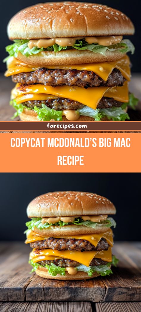 The Big Mac, McDonald's iconic burger, is famous for its special sauce and unique three-layer bun. Big Mac Recipe, Burgers Homemade, Lunch Casserole, Homemade Hamburger Patties, Burger Patty Recipe, Mcdonalds Recipes, Blended Coffee Recipes, Homemade Big Mac, Unique Burgers