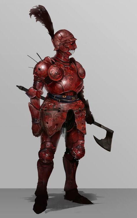 Red Armor Knight, Red Knight Fantasy Art, Crimson Knight, Red Armor, Armor Drawing, Red Knight, Knight Armor, Medieval Armor, Fantasy Monster