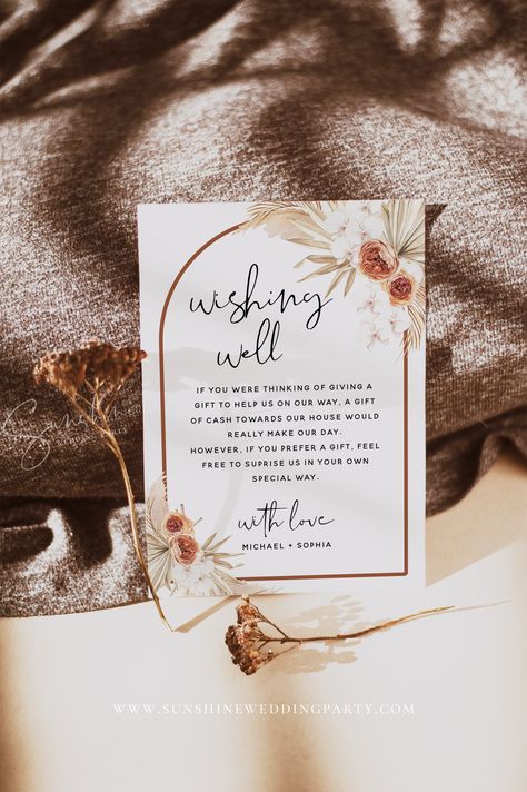 Terracotta Wedding Reception, Wishing Well Sign, Boho Floral Wedding, Wedding Wishing, Rose Bar, Reception Invitation, Elopement Announcement, Invitations Ideas, Terracotta Wedding