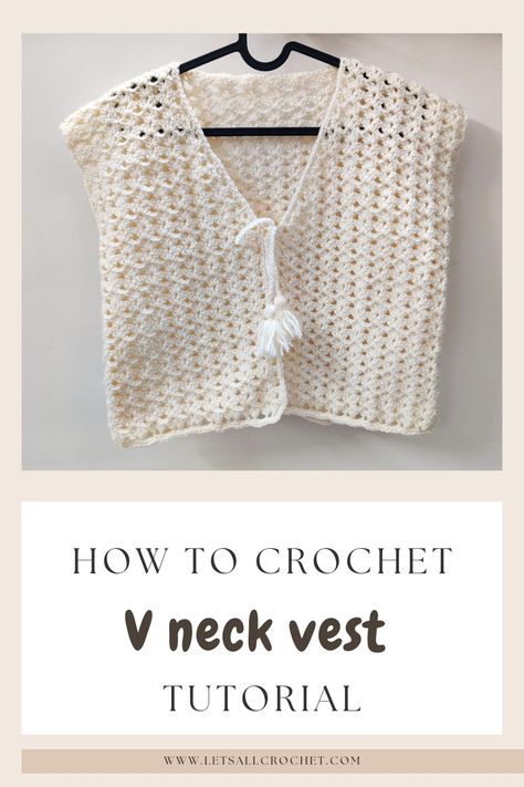 Easy Crochet Vest | Crochet V Neck Cardigan Vest Beginner Tutorial Moonflower Vest by lets all crochet lacy easy vest top or vest cardigan Crochet Tie Vest, Crochet Vest Pattern Free Easy, Crochet Open Vest, Easy Crochet Vest, Vest Tutorial, Crochet Vest Pattern Free, Crochet V Neck, Vest Pattern Free, Vest Crochet