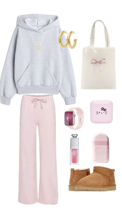 Cozy pink outfit 💐 Comfy Home Outfits, Road Trip Kit, Casual Preppy Outfits, Fits Clothes, Home Outfit, Cozy Outfit, Pink Outfit, Preppy Outfits, School Outfit