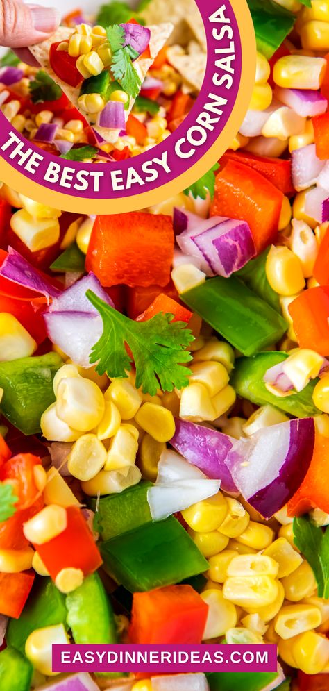 Corn Salsa is a zesty, homemade salsa recipe that's ready in 10 minutes. Made with spicy jalapeño, red onion, and fresh-squeezed lime juice! Homemade Corn Salsa, Easy Corn Salsa, Fresh Corn Salsa, Fresh Salsa Recipe, Corn Salsa Recipe, Easy Salsa Recipe, Easy Corn, Homemade Salsa Recipe, Red Salsa