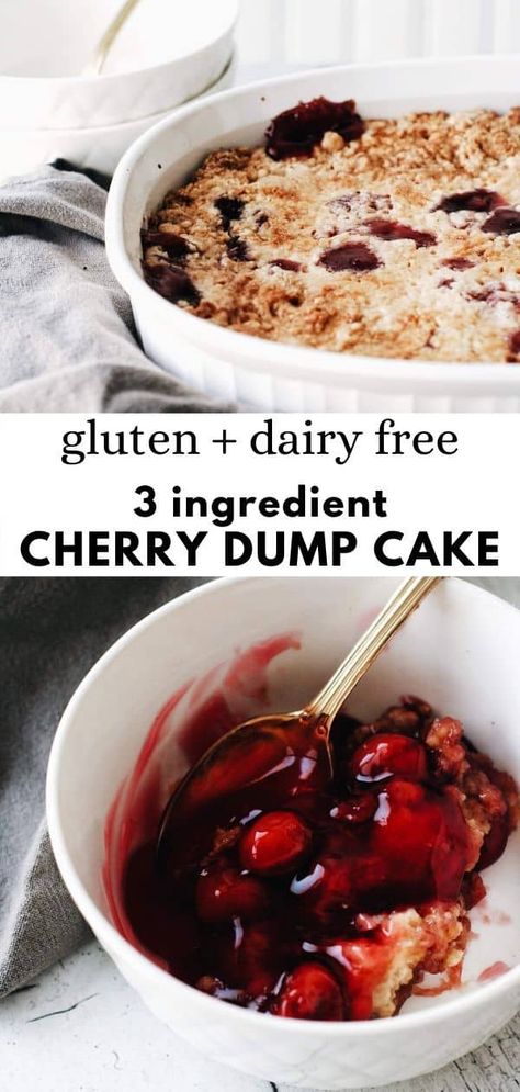 This super easy recipe cherry dump cake is made with a gluten free vanilla box cake mix and cherry pie filling. Only 3 ingredients and so so delicious! Cake Gluten Free Dairy Free, Dairy Free Dessert Easy, Soy Egg, Cherry Dump Cake Recipe, Gluten Free Cake Mixes, Gluten Free Vanilla Cake, Gluten Free Dairy Free Dessert, Cherry Dump Cake, Gluten Free Bagels