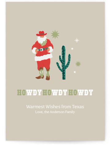 Features a western Santa wearing cowboy boots, a hat, and bandana Hat And Bandana, Christmas Card Art, Cowboy Christmas, Holiday Postcards, Christmas Postcard, Holiday Wedding, Holiday Photo Cards, Card Art, Photo Cards