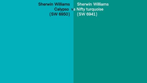 Sherwin Williams Calypso (SW 6950) vs Nifty turquoise (SW 6941) side by side Hex Colors, Color Collection, Sherwin Williams, Side By Side, Color Names, Color Chart, Bar Chart, Paint Colors, Melbourne