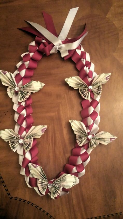 Butterfly money lei Butterfly Lei, Butterfly Money, Graduation Money Lei, Graduation Money, Ribbon Lei, Graduation Leis, Hawaiian Lei, Money Lei, Origami Butterfly