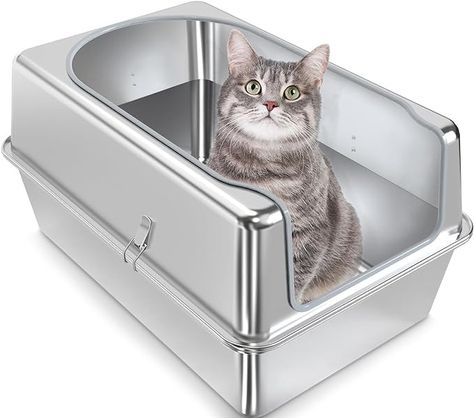 Amazon.com : Stainless Steel Litter Box - Entirely Metal high Side Litter Box - XXL Stainless Steel Cat Litter Box for Big Cats & Multiple Cats Use-Rugged & Easy to Clean,Odor Free : Pet Supplies Diy Litter Box, Multiple Cats, Stainless Steal, Cat Stuff, Cat Litter Box, Cat Supplies, Litter Box, Cat Litter, Big Cats