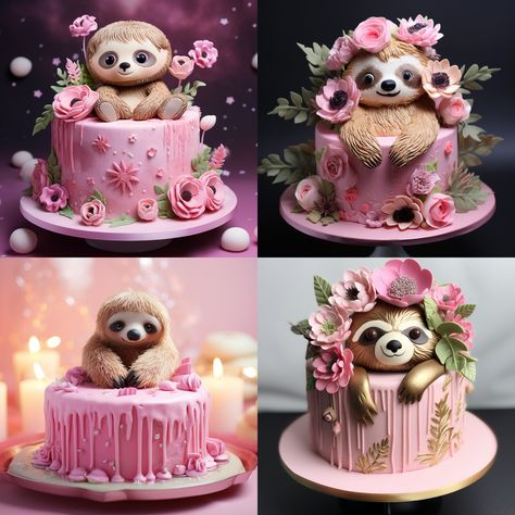 I Love Sloths - Sloth birthday cakes for girls Sloth Cakes, Birthday Cakes For Girls, Cakes For Girls, 7th Birthday Cakes, Animal Birthday Cakes, Sloth Birthday, Baby First Birthday Cake, Jungle Cake, 3rd Birthday Cakes