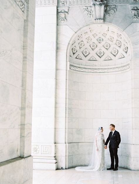 Gorgeous NYC Public Library elopement: http://www.stylemepretty.com/new-york-weddings/new-york-city/manhattan/2016/04/07/106-reasons-why-you-should-elope-in-a-nyc-library/ | Photography: D'Arcy Benincosa - http://www.benincosaweddings.com/ Wedding Venues New York, Nyc Library, Nyc Public Library, Wedding Veil Styles, Cathedral Bridal Veils, Nyc Wedding Venues, Cathedral Wedding Veils, Nyc Elopement, Veil Styles