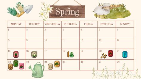 Plant Calendar, Stardew Valley Tips, Spring Crops, Last Days, Stardew Valley, Animal Crossing, Last Day, Dates, Seeds