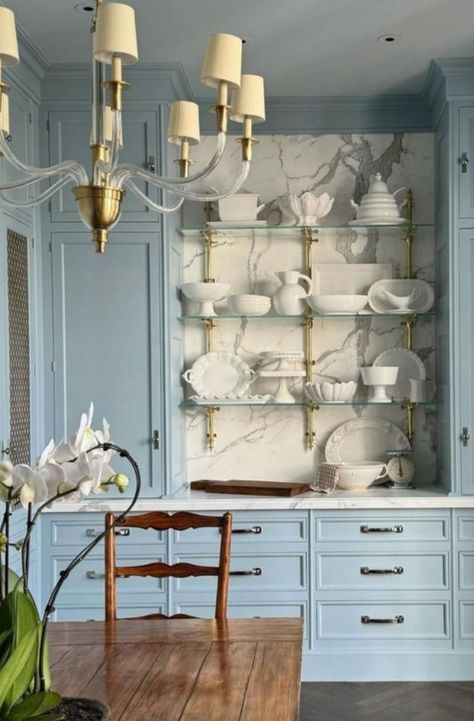 Christopher Peacock, French Inspired Kitchen, Parisian Interior, Blue Cabinets, Sitting Pretty, Kitchen Cabinet Design, Kitchen Layout, Kitchen Styling, Home Decor Kitchen