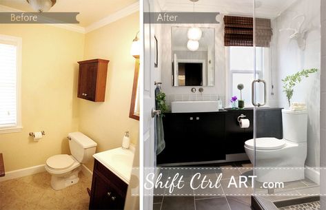 Full Bath Remodel, Half Baths Ideas, Full House Remodel, Bathroom Remodel Small Diy, Modern Powder Rooms, Half Bathroom Remodel, Basement Remodel Diy, Budget Bathroom Remodel, Diy Bathroom Remodel