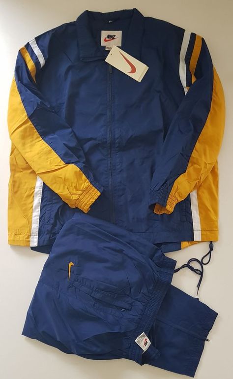 Vtg 1990's NIKE Nylon Poly Suit Full Tracksuit Jacket Pants OG DS Retro Men's L #Nike #Tracksuit Nike Windbreaker Tracksuit, 90s Nike Tracksuit, Retro Nike Tracksuit, Track Suit Men Nike, Nike Vintage Tracksuit, Nike Tracksuit Men, Tracksuit 90s, 90s Tracksuit, Vintage Blue Track Jacket For Streetwear