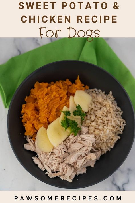 Homemade Chicken & Sweet Potato Dog Food Chicken And Sweet Potato Dog Food, Dog Food With Sweet Potato, Puppy Thanksgiving Food, Meals For Dogs Homemade, Dog Food Chicken Recipes, Homemade Dog Food Recipes Chicken, Chicken Recipes For Dogs, Homemade Dog Food Chicken, Homemade Dog Food With Chicken