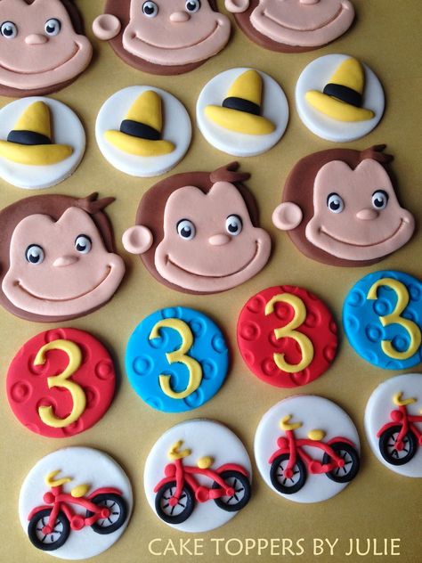 Custom Cakes by Julie: Curious George Cake & Cupcake Toppers Curious George Cupcakes, Curious George Cake, Curious George Cakes, Curious George Birthday Party, Cupcake Toppers Free, Curious George Party, Curious George Birthday, Fondant Cupcake Toppers, Kids Themed Birthday Parties