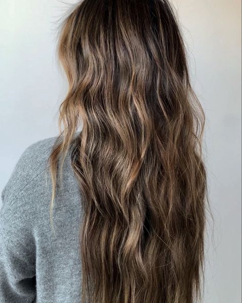 Long Brown Hair One Length, Beach Hair Dye Ideas, Surf Brunette Hair, Brunette Surfer Hair Balayage, Caramel Balayage Layered Hair, Beachy Wedding Hair Long Brunette, Beach Brown Hair Highlights, Salty Brunette Hair, Beach Hair Dye