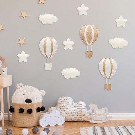 Wall Decor: these felt hot air balloon decorations add charm to a room when applied as nursery wall decoration, bedside wall decoration in the bedroom, or living room wall decoration; Can also be hung together and applied as pull flags Balloon Nursery Decor, Hot Air Balloon Nursery Decor, Air Balloon Nursery, Cloud Nursery Decor, Balloon Nursery, Cloud Nursery, Western Wall Decor, Hot Air Balloon Decorations, Hot Air Balloon Nursery