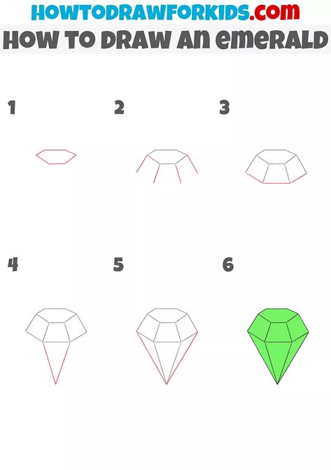 How to Draw an Emerald - Easy Drawing Tutorial For Kids Draw Objects, 2024 Art, How To Draw Steps, Easy Doodle, Easy Drawing Tutorial, Diamond Drawing, Drawing Tutorials For Kids, Art Camp, Kids Art Class