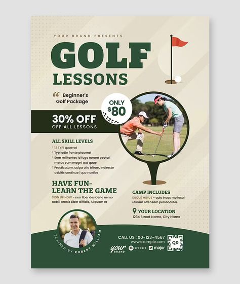 Golf Lessons Flyer Template AI, EPS Golf Flyer Design, Golf Camp, Name Train, Golf Events, Golf Poster, Golf Event, Golf Outing, Invitation Flyer, Event Branding