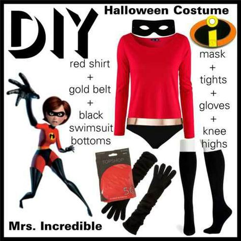 easy Mrs Incredible Costume Diy, Diy Incredibles Costume, Incredibles Costume Diy, The Incredibles Halloween Costume, Diy Halloween Costumes For Girls, Disney Bolt, Superhero Dress Up, Incredibles Costume, Heroes Comic