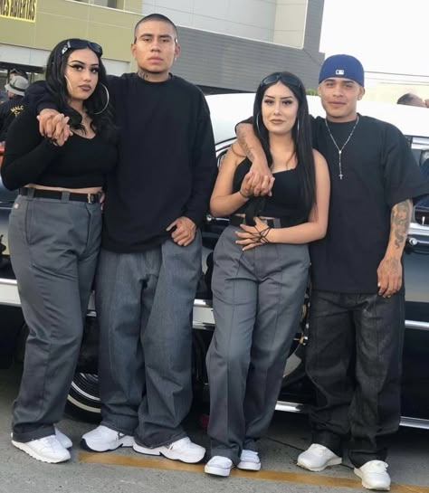 90s Fashion Outfits 1990s Style Couples, 90s Chicana Outfits, Chicana Style Outfits Plus Size, Cholo Couple Costume, Jayroxxx Outfits, 90s Couples Outfits, Cholo Party Outfit, Chicano Outfit Women, Chola Outfit Old School