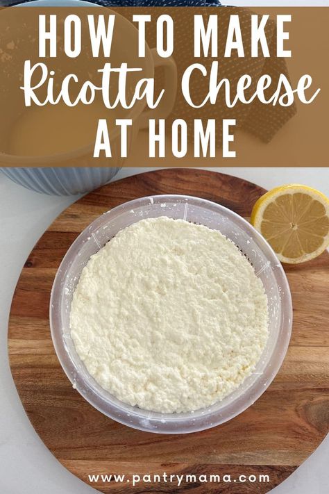 Make ricotta cheese at home using this simple, 3 ingredient recipe of milk, salt and lemon juice. Use fresh ricotta in sweet & savory recipes. Make Ricotta Cheese, Whey Recipes, Homemade Ricotta Cheese, 3 Ingredient Recipe, Maltese Recipes, Cheese Making Recipes, Ricotta Cheese Recipes, Cheese At Home, Homemade Ricotta