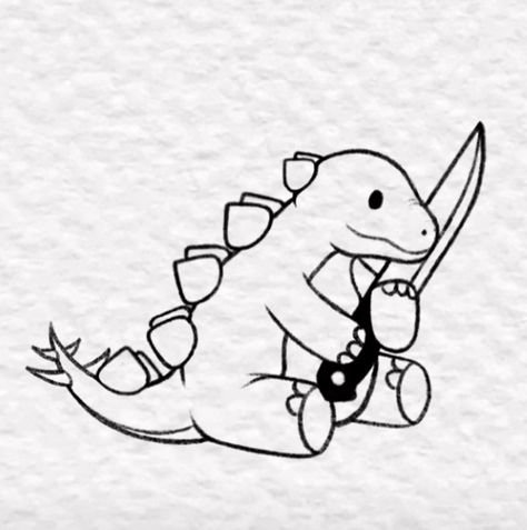 Dino Fossil Tattoo, Dinosaur Tattoos Cute, Fine Line Tattoo Dinosaur, Dinosaur Holding Knife Tattoo, Ice Age Tattoo Ideas, Cute Stegosaurus Drawing, Funny Dinosaur Tattoo, Stegasorus Tattoo, Cute Dinosaur Drawings