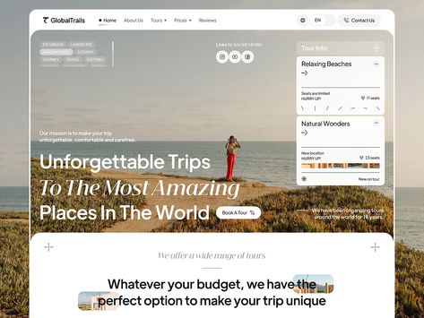 Travel Landing Page, Travel Website Design, Mobile Application Design, Navigation Design, Tour Around The World, Ui Design Website, Ux Design Inspiration, Modern Website, Website Design Services