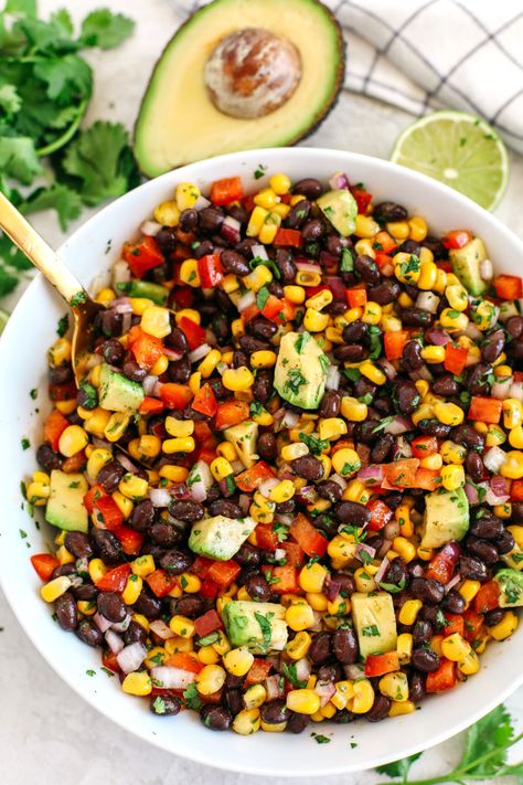 Black Bean and Corn Salad - Eat Yourself Skinny Corn And Bean Salad, Black Bean And Corn Salad, Black Bean Corn Salad, Bean And Corn Salad, Flexitarian Recipes, Black Bean And Corn, Black Bean Corn, Black Bean Recipes, Corn Salad Recipes