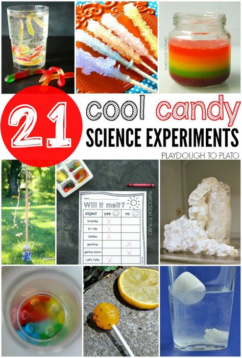 21 Cool Candy Science Experiments for Kids. These are perfect for science fair projects, classroom science activities or rainy day entertainment. Candy Science Experiments, Cool Candy, Candy Experiments, Candy Science, Playdough To Plato, Classroom Science, Science Experiments For Kids, Experiments Kids, Halloween Science