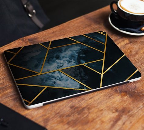 Geomertic Marble Laptop Skin Blue Gold Notebook Vinyl Decal | Etsy Laptop Skins Ideas, Hp Laptop Skin Design, Laptop Wrap Design, Laptop Design Ideas, Laptop Customization Ideas, Laptop Cover Ideas, Laptop Decoration Ideas, Laptop Cover Design, Laptop Skin Ideas