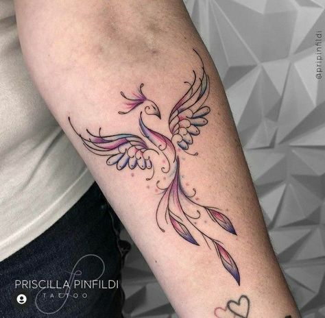 Phoenix Tattoo With Semicolon, Minimalist Phoenix Tattoo Feminine, Phoenix Tattoo Wrist, Phoenix Tatoos Woman, Phenoix Tattoos For Women, Pheonix Tattoo Ideas Female, Phenix Tattoo For Women, Small Phoenix Tattoos For Women, Simple Phoenix Tattoo Feminine