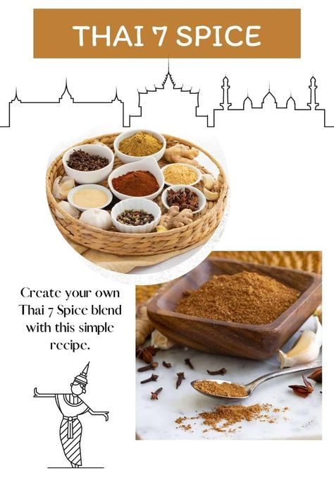 Create your own Thai 7 Spice blend with this simple recipe that will impart authentic Thai flavors into meats, vegetables, rice, or noodle dishes. 7 Spice Recipe, Bbq Burger Recipes, Thai Flavors, Vegetables Rice, Thai Spices, Chinese Spices, 7 Spice, Homemade Spice Mix, Spice Blends Recipes