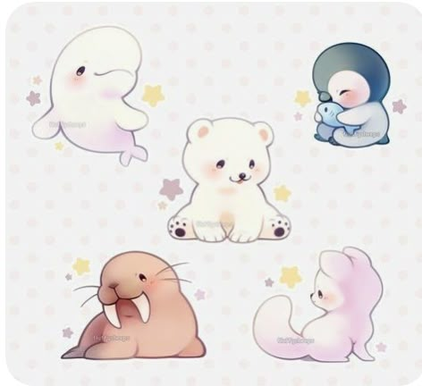 Drawing Kawaii, Art Kawaii, Cute Kawaii Animals, Cute Drawing, Creature Artwork, Cute Fantasy Creatures, Cute Animal Drawings Kawaii, Arctic Animals, Cute Doodles Drawings