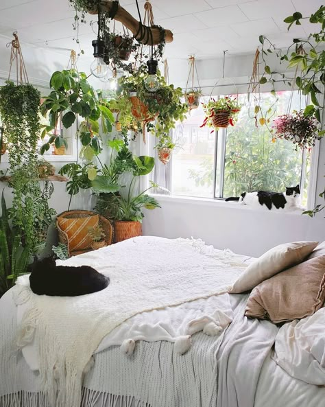 30 original Indoor Plant Decor Ideas. Find unique and fun ways to display your houseplant collection in your home... just like interior designers do! Plant Rooms, Bedroom Plants Decor, Plant Bedroom, Bohemian Ideas, Hippie House, Lots Of Plants, Bohemian Room, Bohemian Inspiration, Plant Room