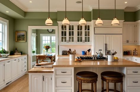 a-beautiful-kitchen-color-green-wall Green Kitchen Walls, Paint For Kitchen Walls, Kitchen New York, Kitchen Wall Colors, Kitchen Paint Colors, Green Walls, Cozy Kitchen, Kitchen Redo, Trendy Kitchen