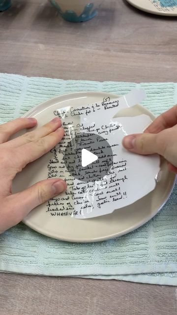 Transfer Handwritten Recipe To Plate, Ceramic Transfer Paper, Pottery Transfer Ideas, Diy Clay Plate, Diy Plate Decorating, Wedding Plates Diy, Coronation Chicken Recipe, Pottery Corner, Ceramic Transfers