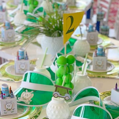 Swfl event design & balloons on Instagram: "This one is for my proud golf ⛳️ dads!  Kiddos were happy and dad proudly approved 🤩 🏌️‍♂️.   #Golftheme #Customfavors #Luxechildrensevents #NaplesFlevents #Swfl #Naplesfl #Fortmyers #kidsevents #kidsgolf #Kidsgolftheme #Golfparty #golflife #kidstablescape" 3rd Birthday Golf Theme, Kids Golf Party, Golf Party Theme, Golf Theme Party, Bday Themes, Birthday Golf, Golf Party, Golf Theme, Kids Golf