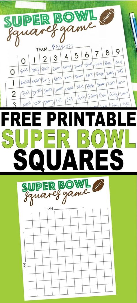 Free printable Super Bowl squares game board! Perfect for any some Super Bowl fun or really watching any football game! Super Bowl Printables, Super Bowl Squares, Football Squares Template, Superbowl Squares, Super Bowl Game, Football Squares, Superbowl Party Games, Football Pool, Super Bowl Decorations