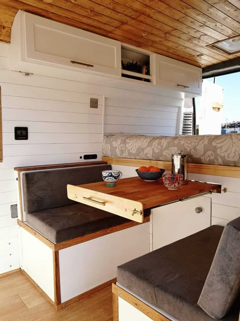 Converted Vans, Diy Campervan, Transit Camper, Suv Camping, Kitchen Unit, Caravan Renovation, Van Conversion Interior, Oak Trim, Campervan Life