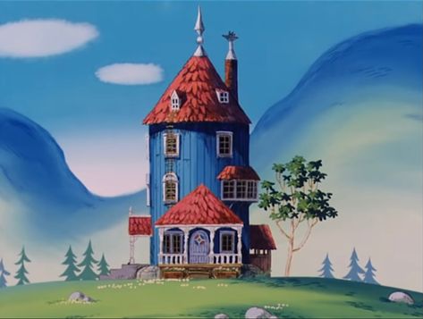 Moomin house daytime blue bright beautiful scenery wonderous Moomin House Minecraft, Moomin House Illustration, Moomin Bedroom, Moomin Background, Moomin Scenery, 3d Cartoon Background, Moomin Illustrations, Moomin Art, Moomin House