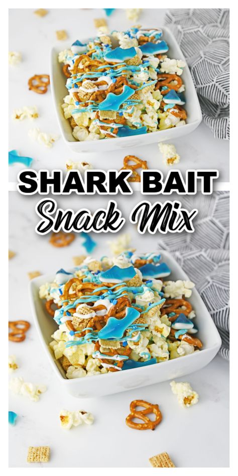 Shark Bait Snack Mix Shark Week Recipes, Shark Snacks, Adorable Shark, Dip Recipes Appetizers, Ice Cream Drinks, Cereal Snacks, Shark Bait, Holiday Recipes Christmas, Ice Cream Cookies