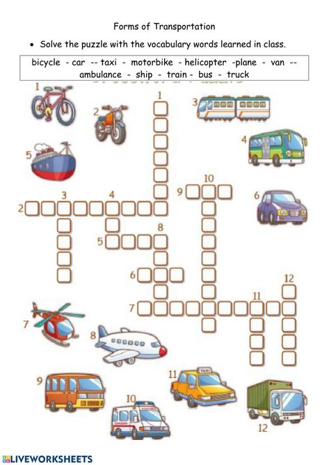 Forms of transportation - Interactive worksheet Worksheet First Grade, Transportation Vocabulary, Kindergarten Transportation, Transportation Preschool Activities, Transportation Worksheet, Transportation For Kids, Means Of Transport, Transportation Activities, Transportation Preschool