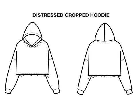 Hoodie Mock Up Front And Back, Cropped Hoodie Template, Cropped Hoodie Design, Clothing Mock Up Templates, Clothing Brand Tech Pack, Distressed Hoodie Mockup, Streetwear Tech Pack, Mock Ups Free Templates, Hoodie Outline Template