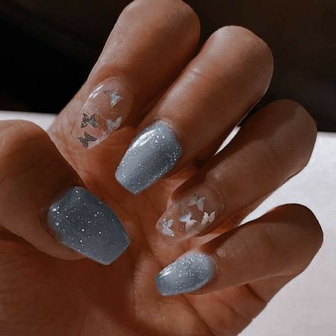 Aesthetic Butterfly Nails, Blue Nails Butterfly, Butterfly Acrylics, Blue Butterfly Nails, Uñas Aesthetic, Nails Butterfly, Aesthetic Butterfly, Butterfly Nails, Butterfly Nail