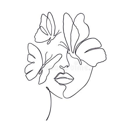 Minimal woman face stock vector. Illustration of adult - 210379387 Line Art Tattoo Woman, Line Art Tattoo Woman Face, Tattoo Woman Face, Butterfly Line Art, Line Art Tattoo, Embroidered Canvas Art, Pola Bordir, Line Art Tattoos, Pola Sulam