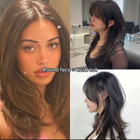 Bangs For Circle Face, Round Face Girlies, Hair Styles For Circle Face, Haircuts For Circle Face Shape, Bang Styles For Round Faces, Curtain Bangs On Round Face, Circle Face Haircuts, Circle Face Hairstyles, Bangs Ideas For Round Faces