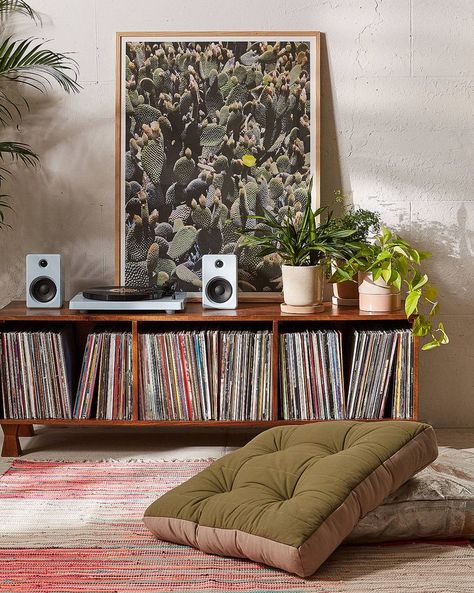 20+ Best Vinyl Record Storage Ideas - Ways to Store Vinyl Records Low Credenza, Vinyl Room, Record Room, Vinyl Record Storage, Vinyl Storage, Record Storage, Record Player, Audio Equipment, Entertainment Center